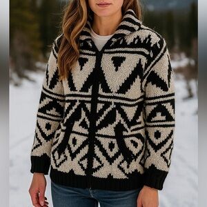 Lost Horizons Wool Handknit Chunky Knit Cardigan Sweater NWT Size XXS Cowichan